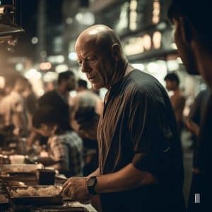 bruce willis as street food vendor