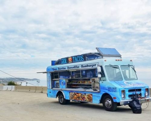 Food truck parked along the pacific coast highway Malibu California