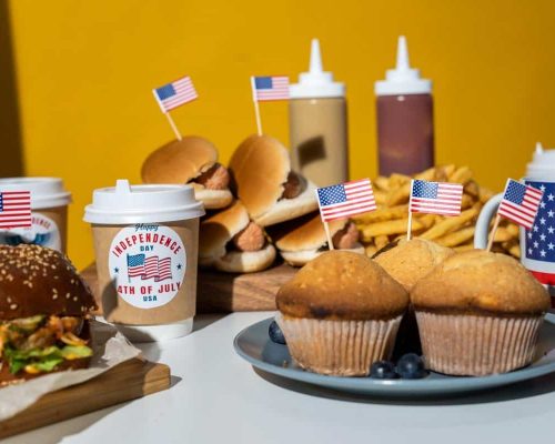 Different street food with American flag for Fourth of July